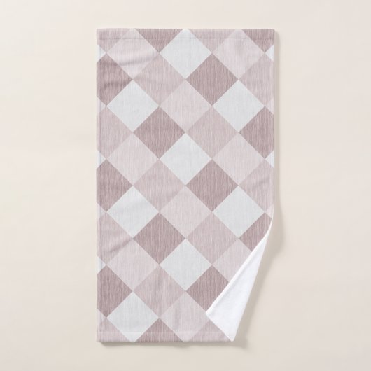 Beige en Grijze Geometrische Patchwork Patroon Obl Bad Handdoek (Handdoek)