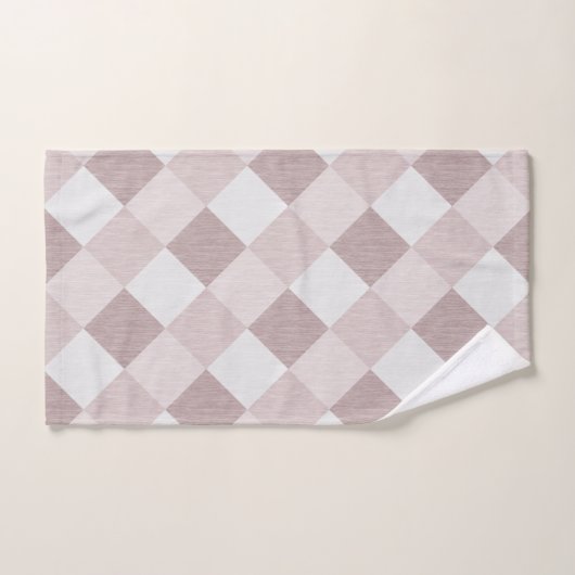 Beige en Grijze Geometrische Patchwork Patroon Obl Bad Handdoek (Handdoek)
