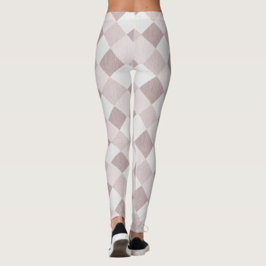 Beige en Grijze Geometrische Patchwork Patroon Obl Leggings (Achterkant)