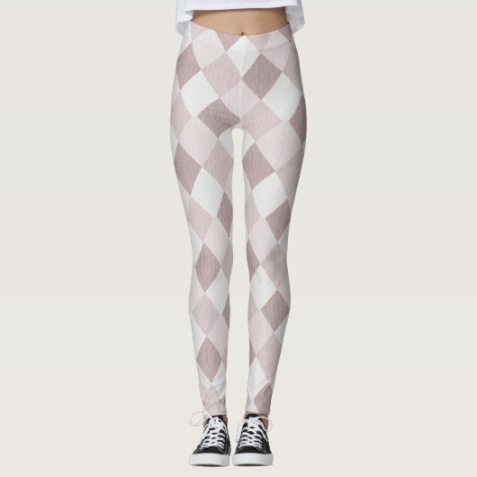 Beige en Grijze Geometrische Patchwork Patroon Obl Leggings (Voorkant)