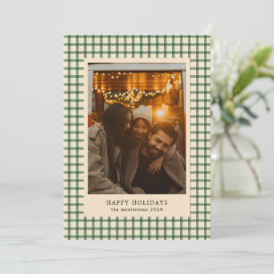 Beige En Groen Geruit Foto Elegant Feestdagenkaart