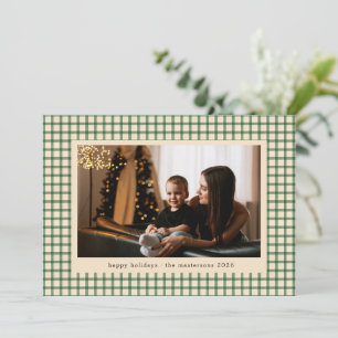 Beige En Groen Geruit Foto Elegant Feestdagenkaart