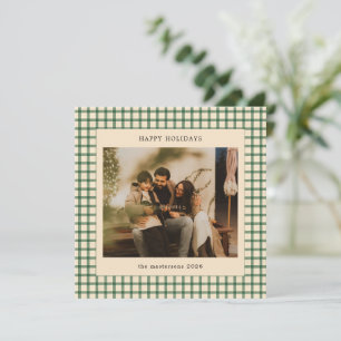 Beige En Groen Geruit Foto Elegant Feestdagenkaart