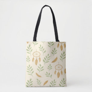 Beige en groene bladeren tote bag