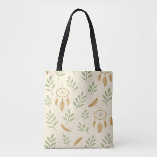 Beige en groene bladeren tote bag (Voorkant)