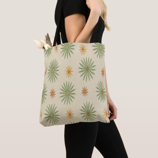 Beige en groene Boho Starburst Tote Tas (Dichtbij)