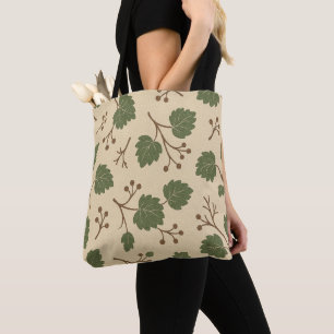 Beige en groene botanische boodschappentas van het tote bag