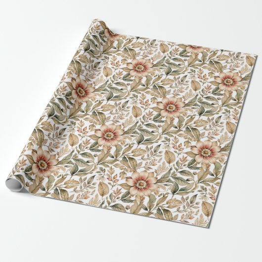 beige en groene botanische cadeaupapier (Uitgerold)