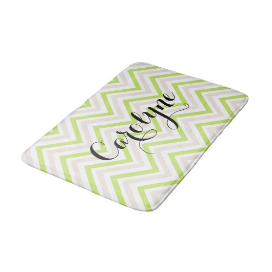 Beige en groene dunne Chevron Patroon Gepersonalis Badmat (Gekanteld)