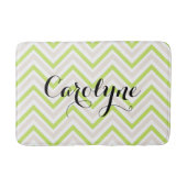 Beige en groene dunne Chevron Patroon Gepersonalis Badmat (Voorkant)