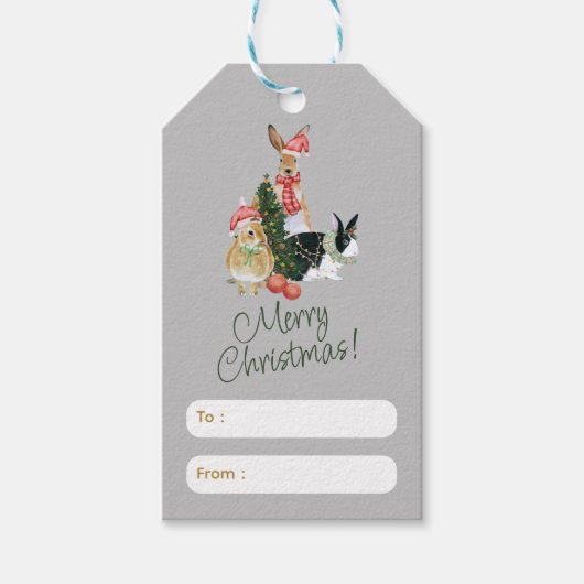 Beige en Groene Kerstmis Groet Label Cadeaulabel (Voorkant)