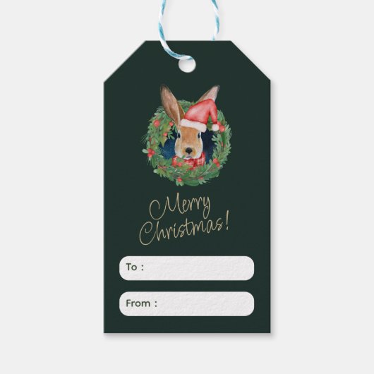 Beige en Groene Kerstmis Groet Label Cadeaulabel (Voorkant)