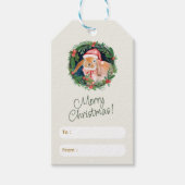Beige en Groene Kerstmis Groet Label Cadeaulabel (Voorkant)