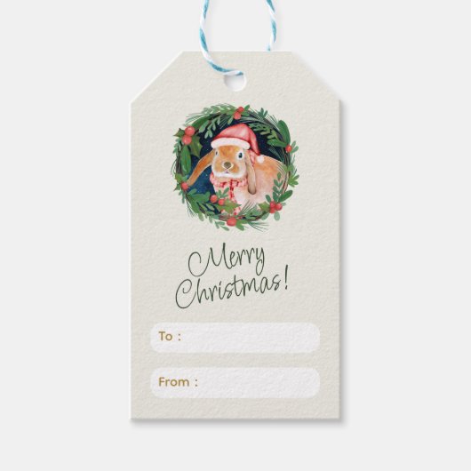 Beige en Groene Kerstmis Groet Label Cadeaulabel (Voorkant)