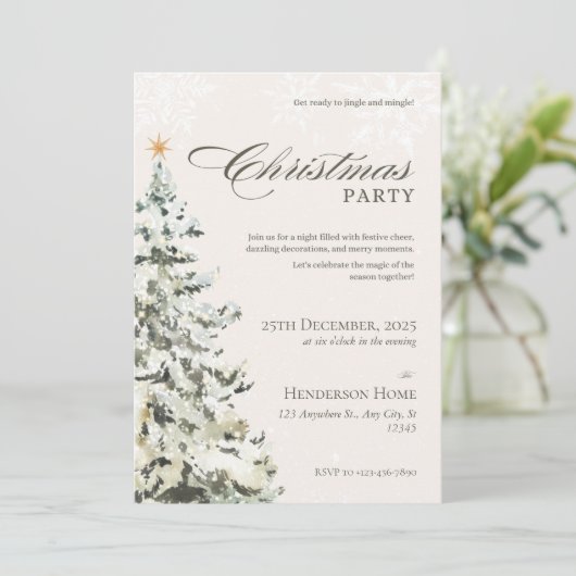 Beige en groene neutraal minimalistische kerstfees kaart (Staand voorkant)