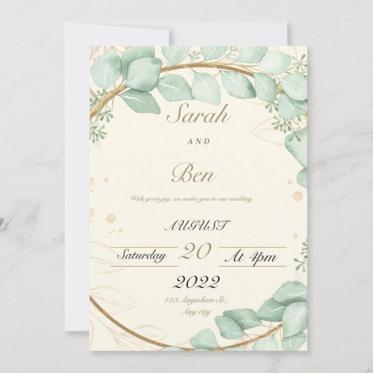 Beige en groene trouw uitnodiging (Voorkant)