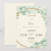 Beige en groene trouwkaart kaart (Voorkant / Achterkant)