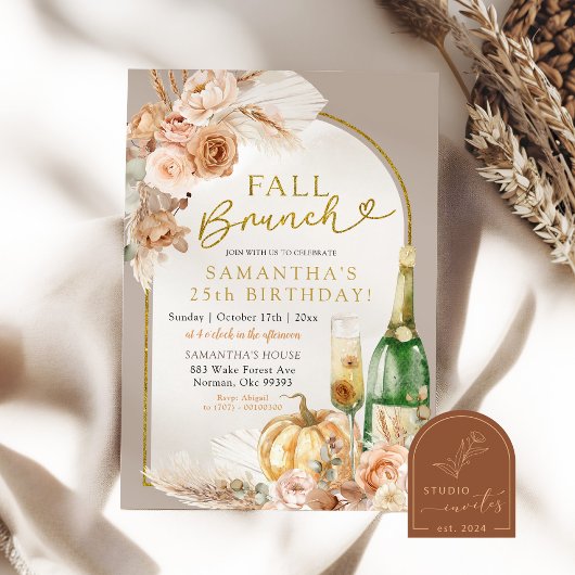 Beige en ivoor boho herfst brunch verjaardag kaart