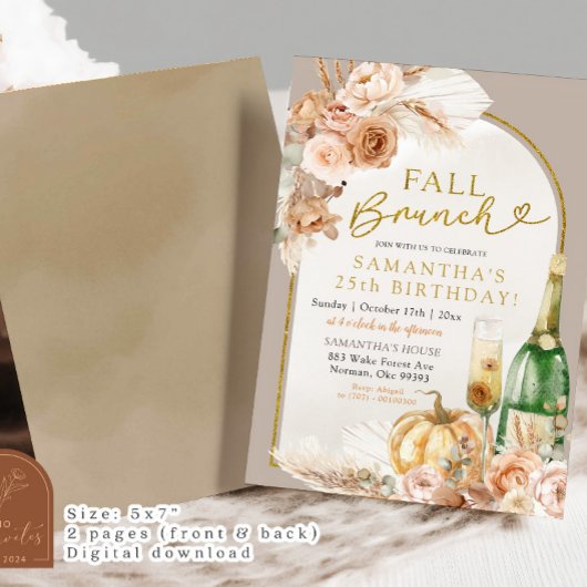 Beige en Ivory Boho Herfst Brunch Verjaardag Kaart
