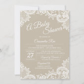 Beige en Lace Baby shower Invitation Kaart (Voorkant)