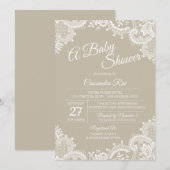 Beige en Lace Baby shower Invitation Kaart (Voorkant / Achterkant)