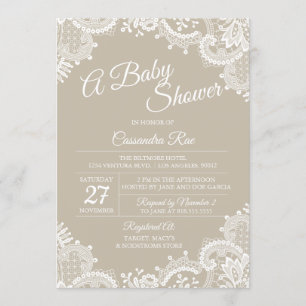 Beige en Lace Baby shower Invitation Kaart