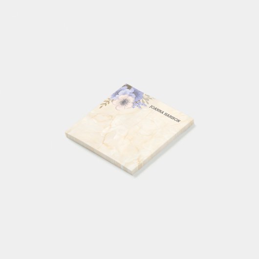 Beige en lavendel bloemen op marmer post-it® notes (Schuin)