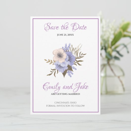 Beige en lavender Flowers Save The Date (Staand voorkant)