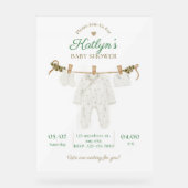 Beige en lichtgroene Baby shower uitnodiging Acryl Bord (Voorkant)