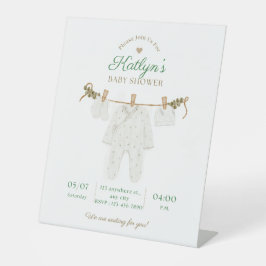 Beige en lichtgroene Baby shower uitnodiging Reclamebord Met Voetstuk