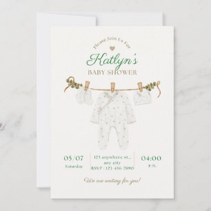 Beige en lichtgroene babyshower uitnodiging 