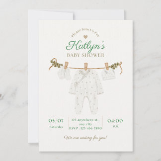 Beige en lichtgroene babyshower uitnodiging 