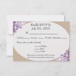 Beige en lila RSVP kaart