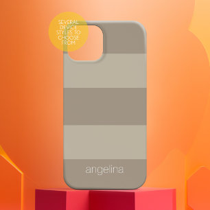 Beige en Linen Modern Striped Pattern Custom Name iPhone 15 Case
