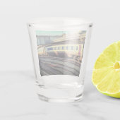 Beige en Maroon trein Shot Glas (Achterkant)