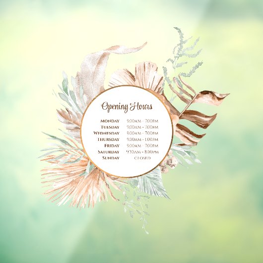 Beige en Mint Boeket Openingstijden Venster Cling Raamsticker (Vel 3)