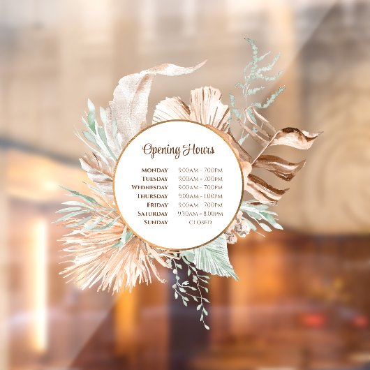 Beige en Mint Boeket Openingstijden Venster Cling Raamsticker (Vel 2)