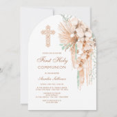 Beige en Mint Bouquet Boog Eerste Communie Kaart (Voorkant)