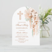Beige en Mint Bouquet Boog Eerste Communie Kaart (Staand voorkant)