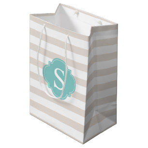 Beige en Mint Stripes Patroon en Monogram Medium Cadeauzakje