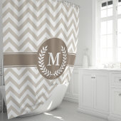 Beige en Mocha Chevron Monogrammed Initiaal Douchegordijn