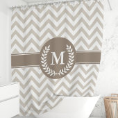 Beige en Mocha Chevron Monogrammed Initiaal Douchegordijn