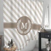Beige en mokka gestreepte laurier monogram douchegordijn