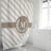 Beige en mokka gestreepte laurier monogram douchegordijn