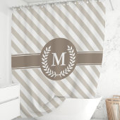 Beige en mokka gestreepte laurier monogram douchegordijn