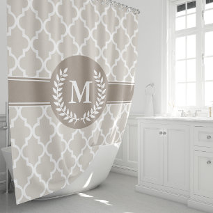 Beige en mokka Marokkaans monogram Douchegordijn