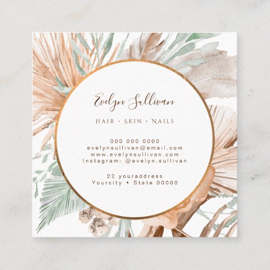 Beige en munt boeket visitekaartje (Achterkant)