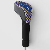 Beige en Navy Blue Checks met Initialen en nummer Golfheadcover (Schuin)