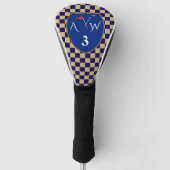 Beige en Navy Blue Checks met Initialen en nummer Golfheadcover (Voorkant)