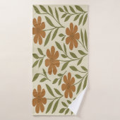Beige en oranje bloemen badhanddoek (Badhanddoek)